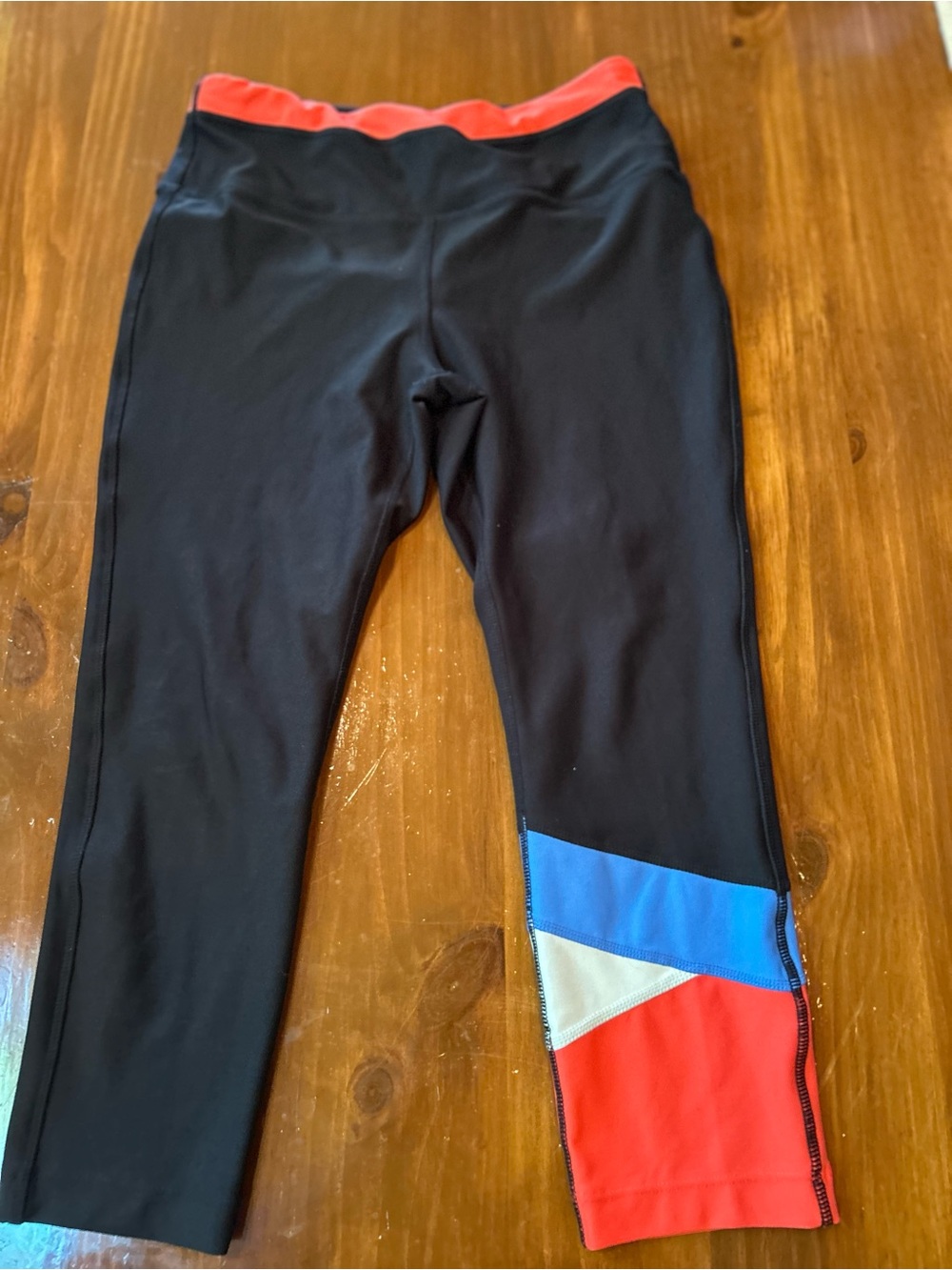 Avia Black Leggings with Red Waistband and Blue Accent